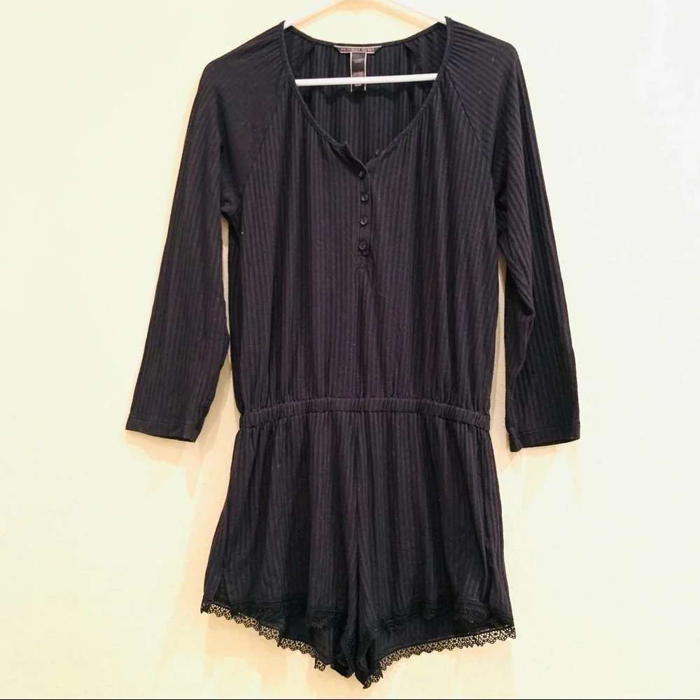 Victoria's Secret Black Lightweight Knit Romper S